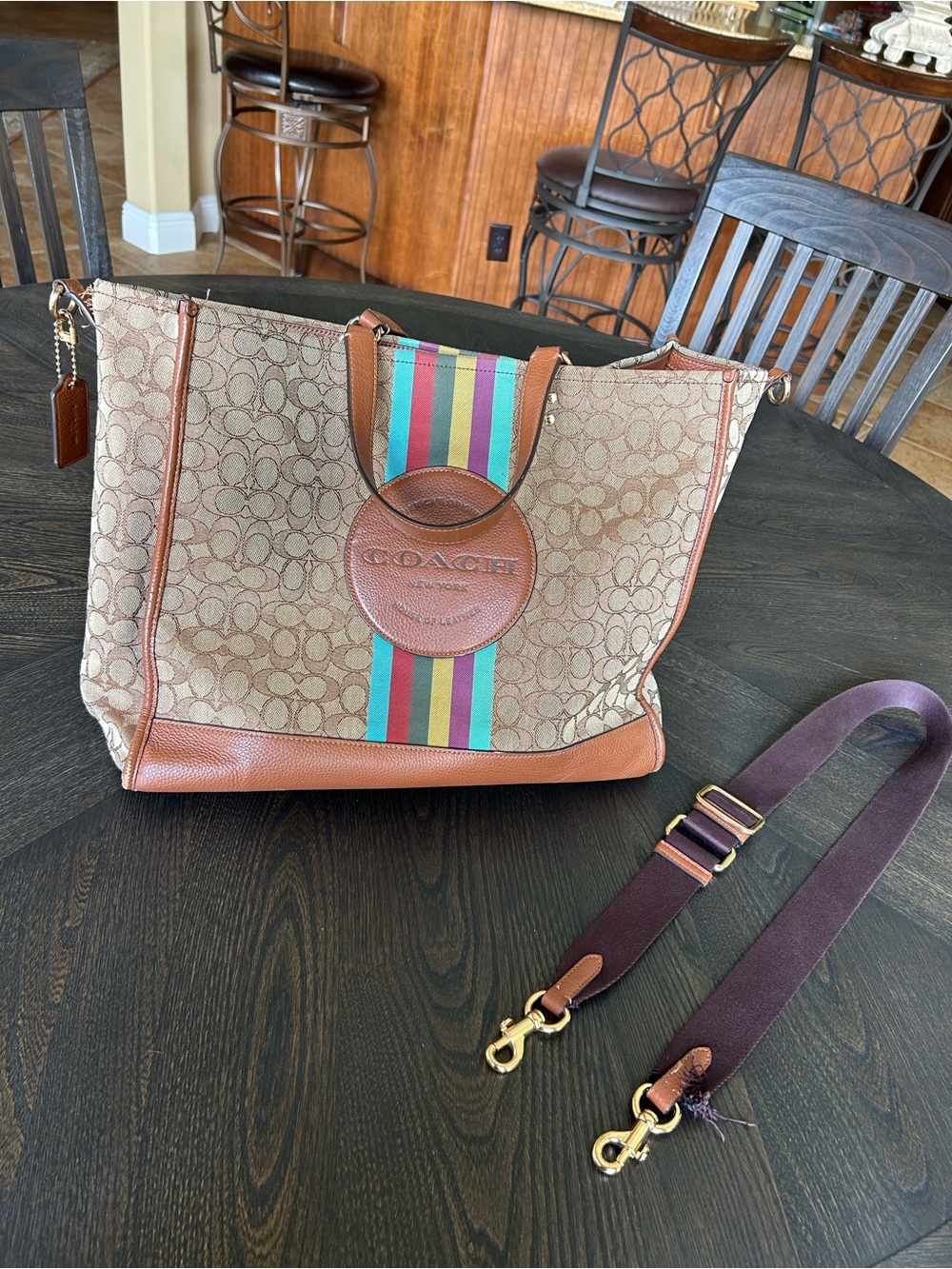 Coach Dempsey 40 Signature Jacquard Tote with Multicolor Center Stripe READ - Picture 1 of 12